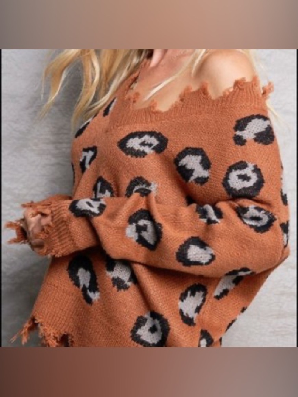 NWT Boho Grunge Distressed Leopard Sweater - Rust Pink S/M